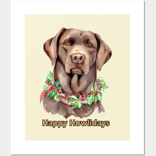 Happy Howlidays Chocolate Labrador Retriever Posters and Art